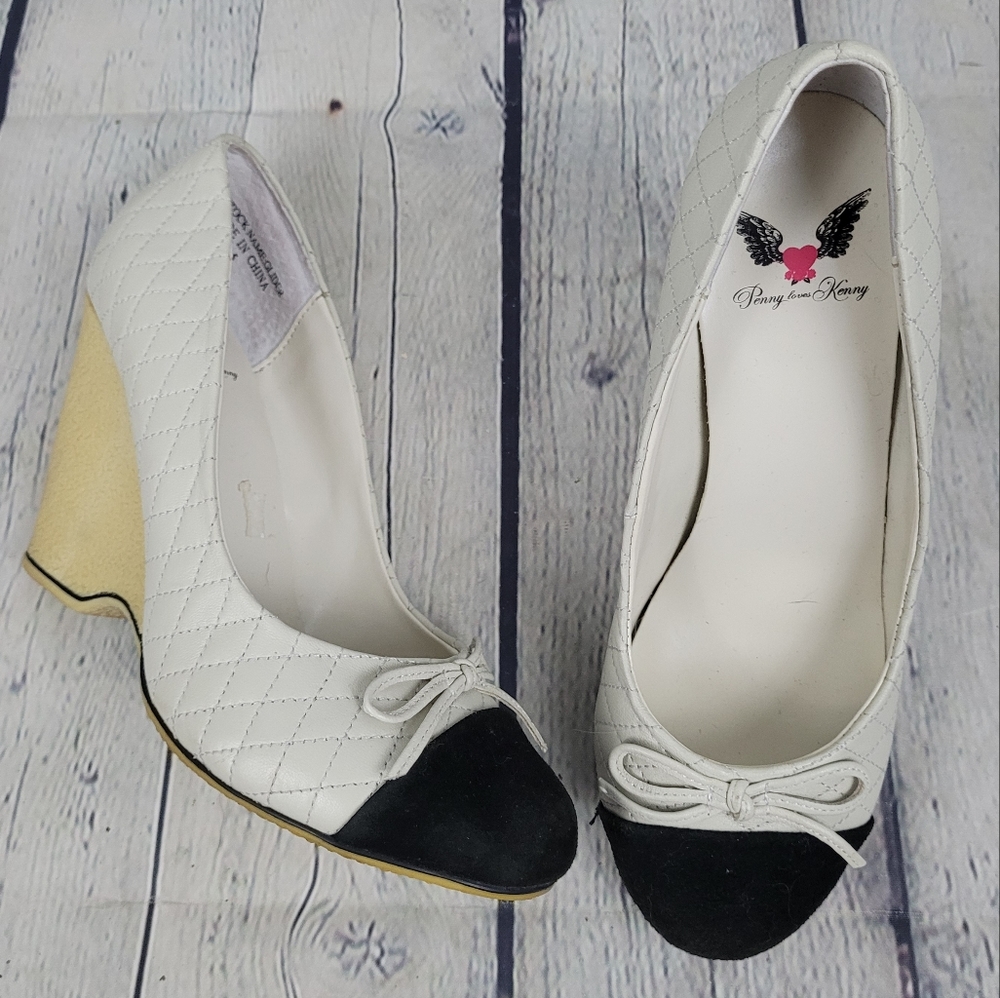 PENNY LOVES KENNY | Glider quilted bow detail cap toe wedge heels